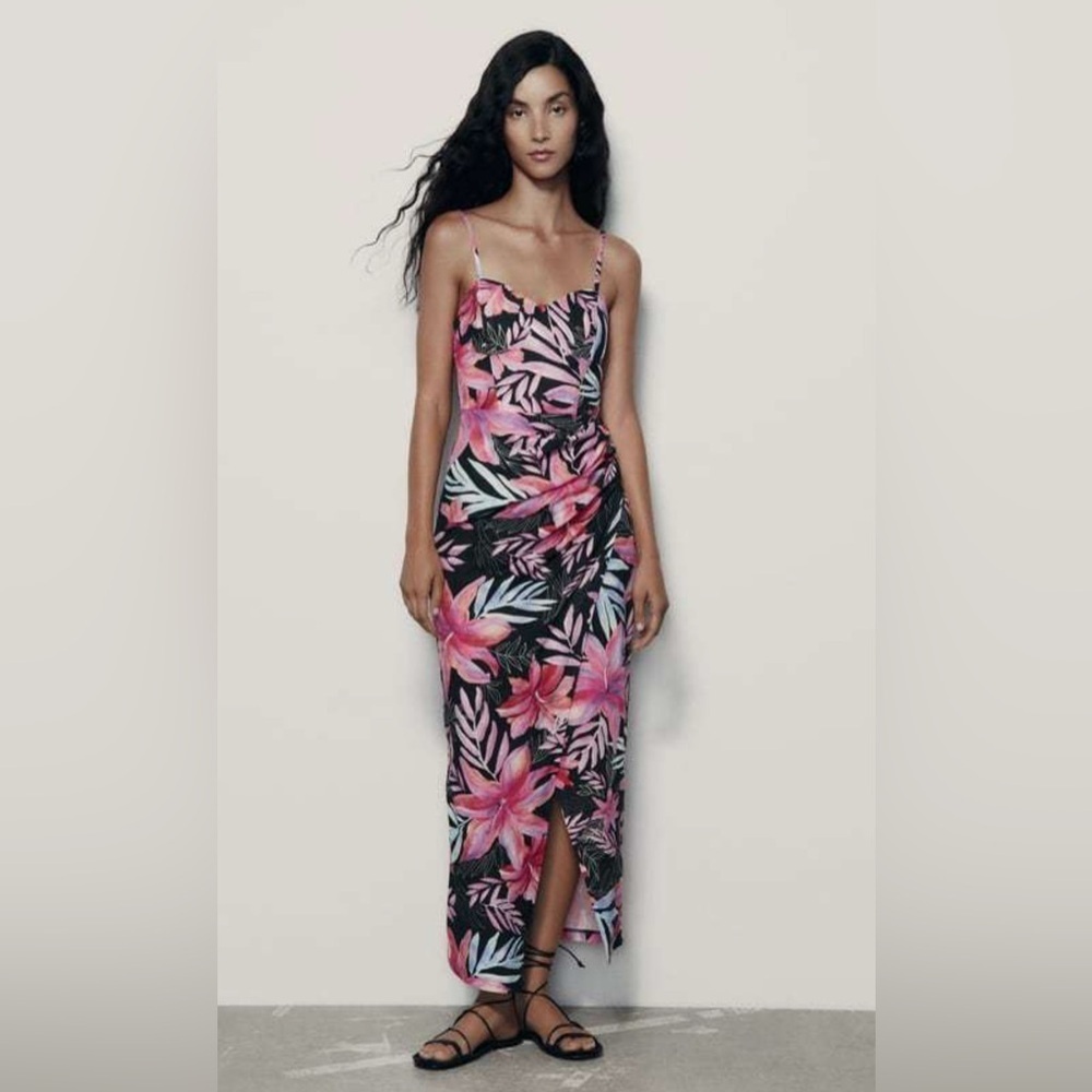 NWT ZARA TROPICAL PRINT CORSET STYLE‎ DRESS, SIZE S